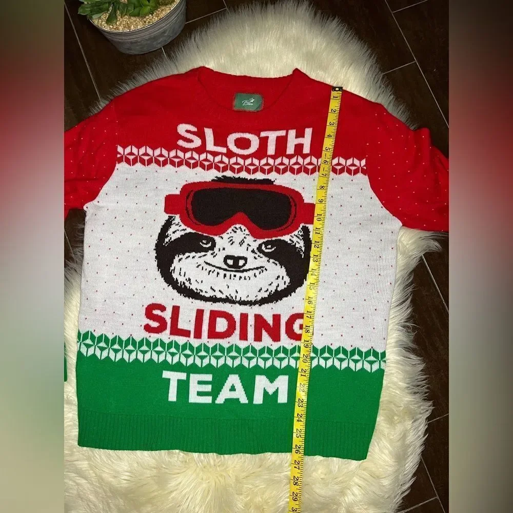 T Stars Ugly Christmas Sweater “Sloth Sliding Team” Sz Large